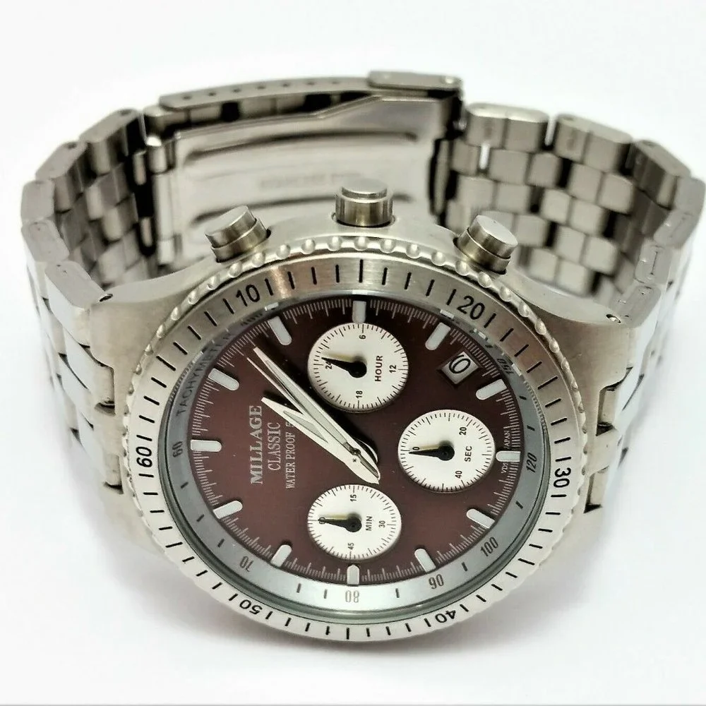 Millage Classic 4388 Date Chronograph Stainless Steel Japan Movement - Nice!